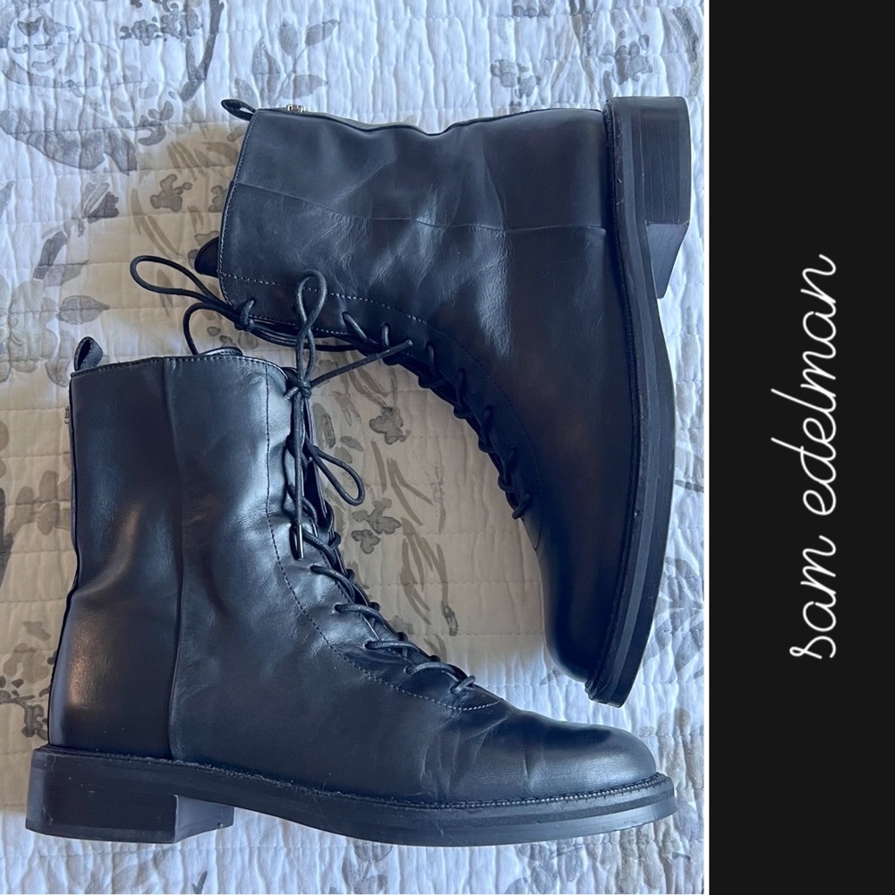Sam Edelman Nellyn Leather Combat Boots in Black • 7.5